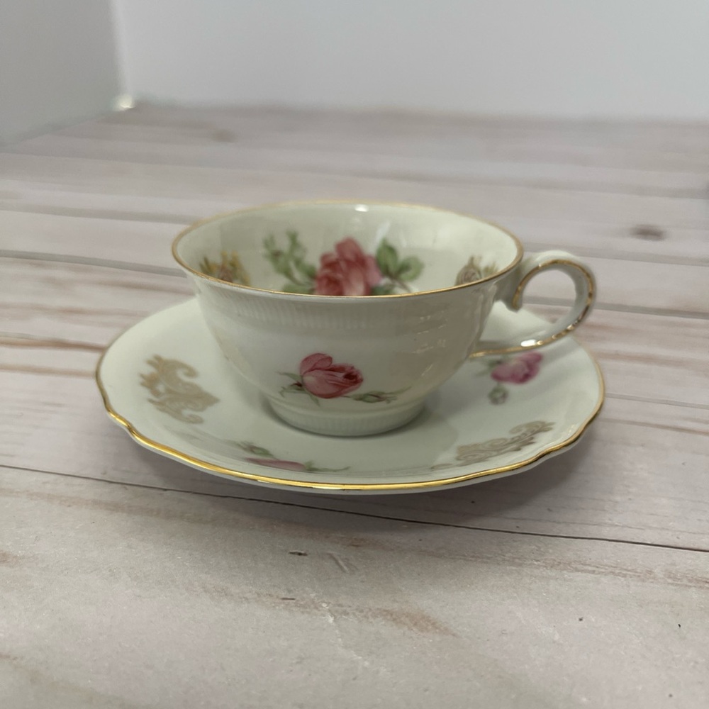 Bavaria Schumann US Zone Germany Demitasse Teacup & Saucer Roses Gold Trim